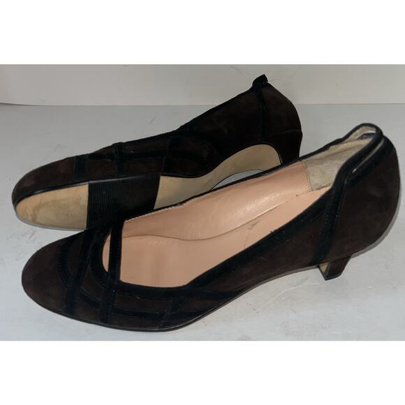 Anyi Lu Handmade In Italy Color Block Brown Black Suede Pump Heels Sz 39 US 9 - Picture 8 of 8